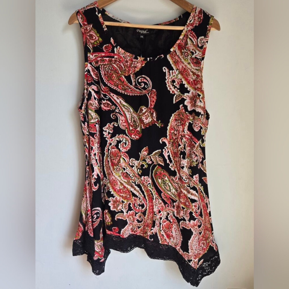 New PAPA VANCOUVER Black and Red Rayon Paisley Mini Dress